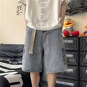 港风宽松直筒高腰男五分裤潮流夏季青春流行潮牌牛仔裤 K4444-P40图片