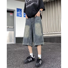 夏季牛仔短裤男直筒复古水洗阔腿做旧休闲百搭七分裤ND03，男装牛仔裤，星座1116A-1（原606A）