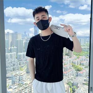 夏季破洞T恤男穿搭短袖体恤潮流帅气2023半截袖衣服半袖t T236图片