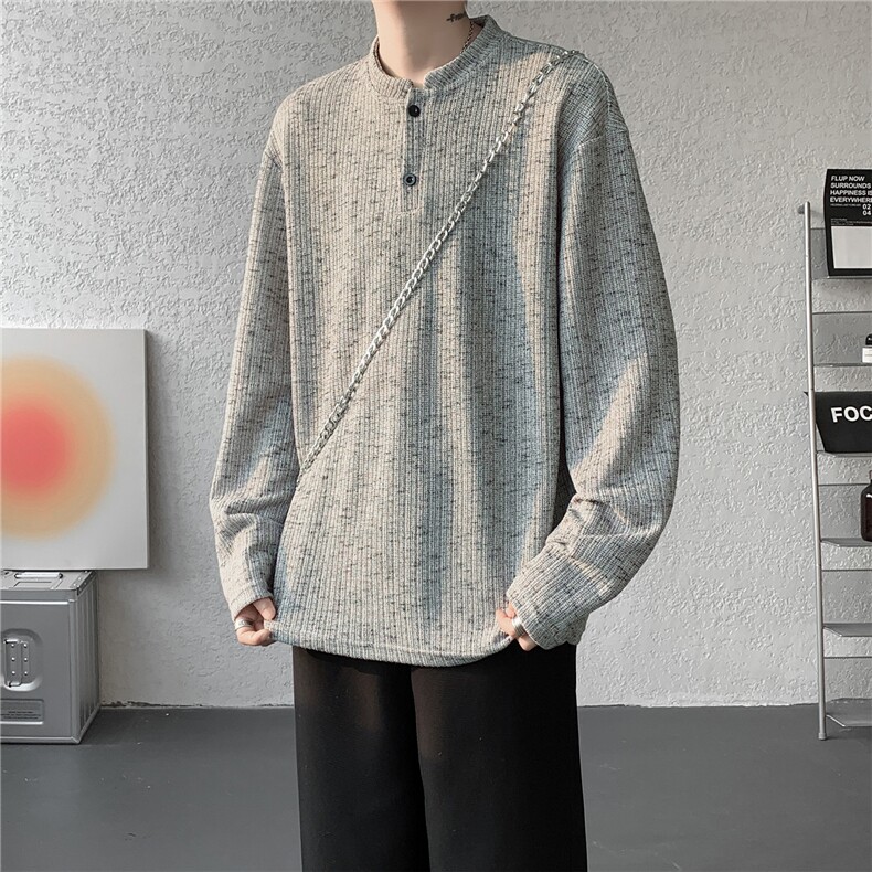 美式扎染亨利领长袖T恤大码设计休闲内搭卫衣打底衫上衣p32,男装T恤,电商B319