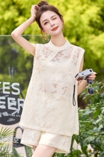 2025年夏季新款新中式盘扣提花套装短裤女，女装套装/套裙，沁沁公主