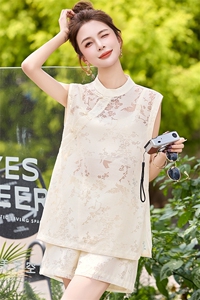 2025年夏季新款新中式盘扣提花套装短裤女图片