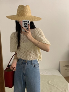 上新 够花蕾丝拼接小衫图片