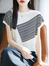 其他圆领常规2025年夏季夏季短袖女宽松显瘦洋气休闲百搭上衣T恤，女装T恤，暖圣羊羊绒
