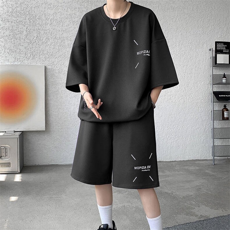 套装男夏季新款港风宽松短袖短裤一套运动装TZ911-P45，男装休闲套装，星座214-3