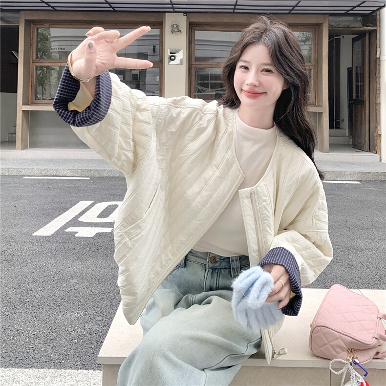 大货已出格子袖拼接薄款棉衣2C090-8947-P145-K218,女装棉衣/棉服,2C090