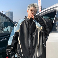 JK8803-P80美式春秋潮牌拼色重工皮衣夹克，男装夹克，星座1503