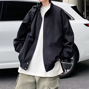 工装立领风衣外套2025春秋新款韩版宽松夹克4011P57,女生黑工装衬衣穿搭图片