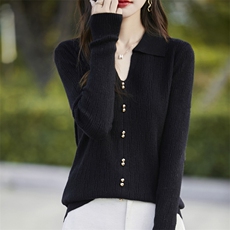 2025秋冬polo领设计感显瘦打底衫女长袖毛衣内搭针织衫纯色上衣潮，女装针织衫/毛衣，暖姿羊绒