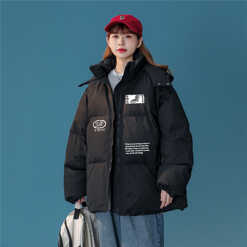中性风22冬季新品设计感潮牌图案印花连帽加厚棉衣MY210P115控158,男装棉衣,A247A