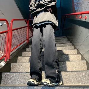 2023美式vibe裤脚拉链牛仔裤男高街潮牌修身显瘦裤图片