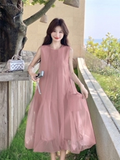 新款主推夏季欧根纱无袖显瘦复古仙女连衣裙2247-P140-K219，女装连衣裙，网红馆