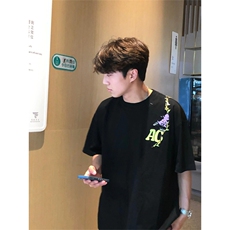 网图有货美式潮牌刺绣短袖T恤男女高街宽松花卉上衣A455-P32，男装T恤，星座1505