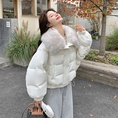 气质超好看韩货大毛领白色羽绒服女2026冬新款高级感百搭短款外套，女装羽绒服，2C218