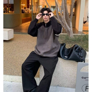网图 84888-P75开衫毛衣男春秋季潮牌立领撞色针织外套男生休闲图片