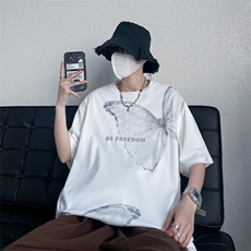 7XL-M美式纯短袖T恤男2023夏季新款ins潮牌胖子宽松体恤加大码，男装T恤，钱塘717(原712)