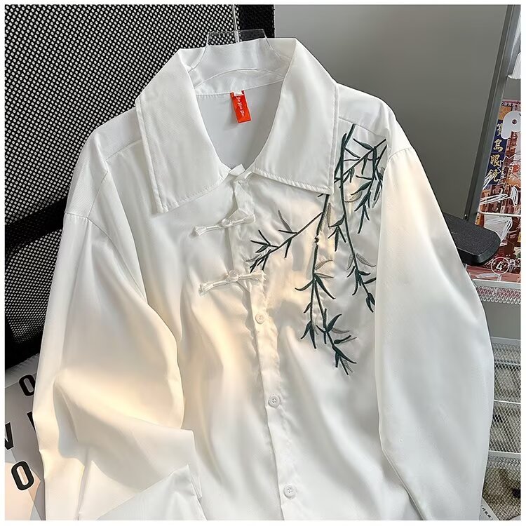 风盘扣秋男衬衫竹子刺绣长袖衬衣外套CS0278P50,男装衬衫,星座1013-1