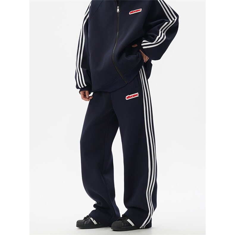 8XL-M条纹撞色开衫新年红卫衣运动套装潮牌运动服校园风TZ114P118，男装休闲套装，电商D206-1