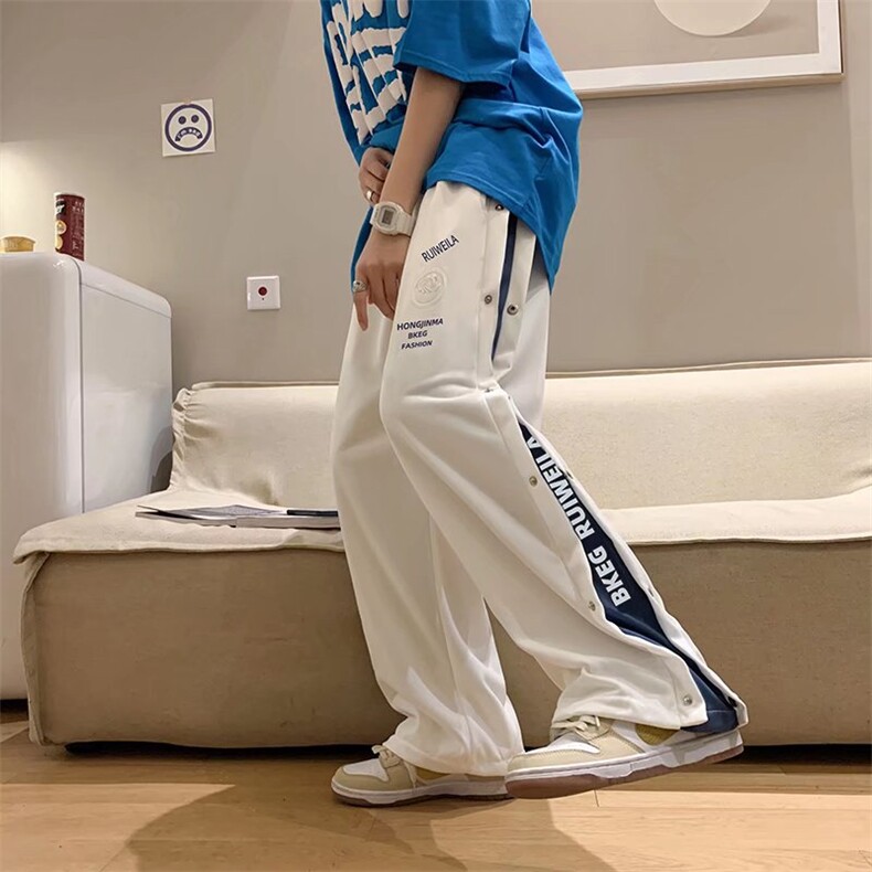 字母印花排扣运动裤男设计感拼接卫裤炸街vibe风休闲裤K2193-P38图片