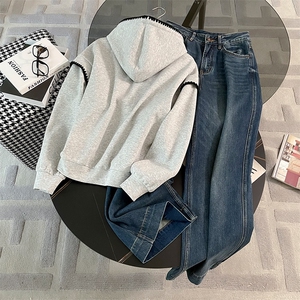 春女新款连帽套头卫衣阔腿牛仔裤减龄两件套图片