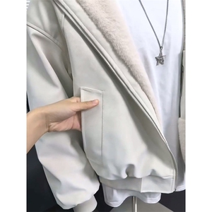 现货高品质美式高街冬季重磅座山雕大毛毛领pu皮棉衣男女加厚外套图片