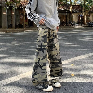 男款美式直筒微喇伐木工装弯刀阔腿长裤子3777 P46图片