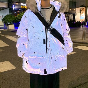 MY2091-P130冬宽松情侣连帽加厚保暖棉衣外套反光棉服男女控168,男装棉衣,电商A009A（原A058A）