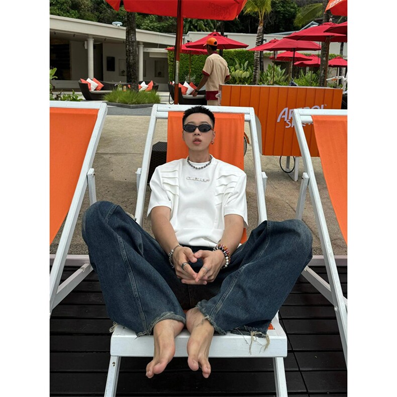 高街设计感t恤男多层次结构垫肩短袖夏季重磅半截袖T1153,男装T恤,星座1116A（原606A-3）