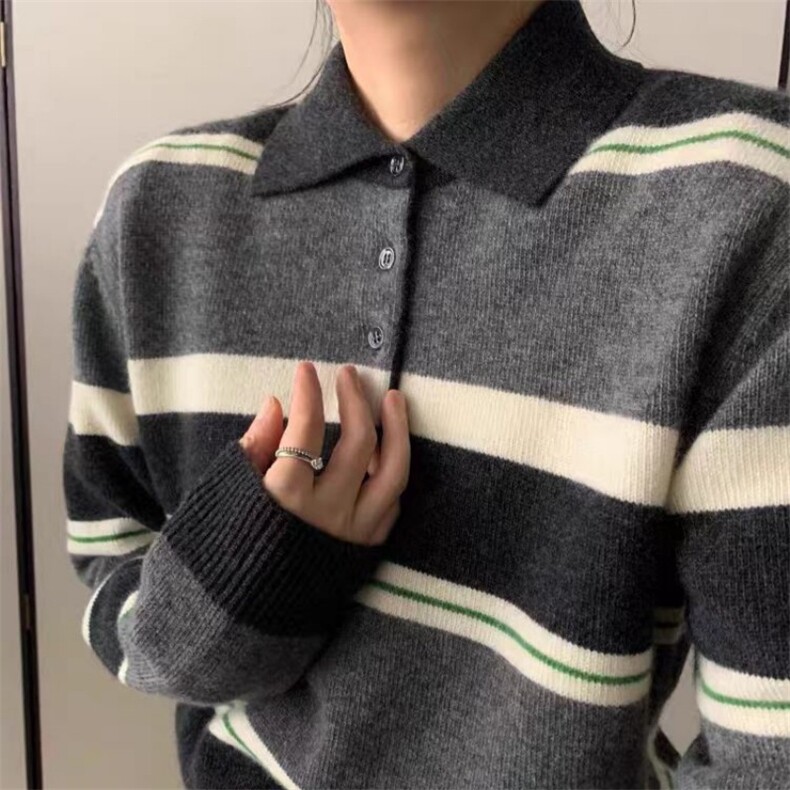 秋冬新款polo领针织套头上衣慵懒风,针织衫/毛衣,锦瑟羊绒