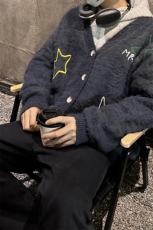 美式复古星星绣花开衫毛衣潮流百搭上衣外套MY734特P63，男装针织衫/毛衣，星座908-1