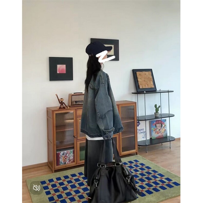 美式复古水洗毛边圆领牛仔外套女2025春秋新款高级感宽松夹克上衣,男装工装外套,四季星座505
