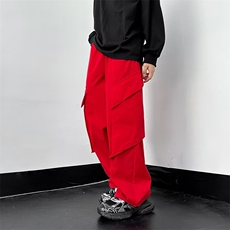 美街头机能红色工装裤男女潮牌高街多口袋阔腿宽松长裤EK65-P35，男装休闲裤，星座1109-3