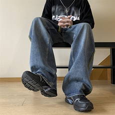 直筒牛仔裤男女春秋新款高腰宽松休闲阔腿老爹裤裤子N0925-P48，男装牛仔裤，星座308B-1