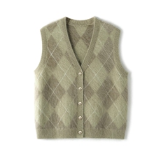 2025年秋季时尚百搭通勤简约休闲V领菱形马甲，女装马甲，致织羊绒