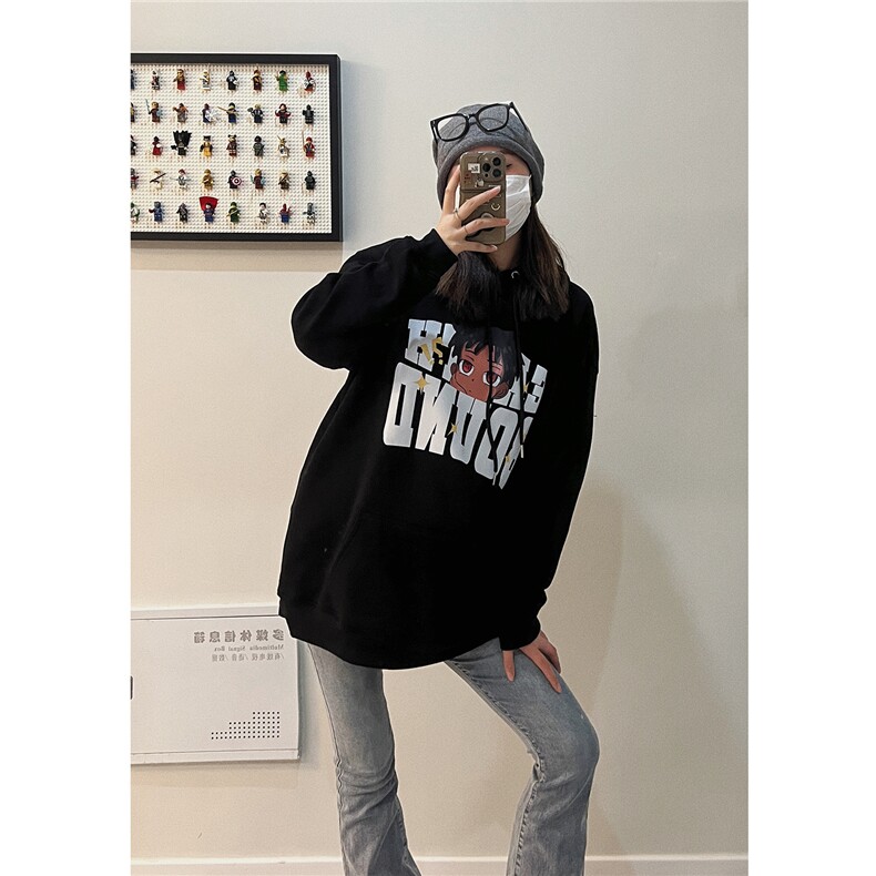 学院风连帽加绒加厚卫衣冬季新款套头帽衫宽松休闲外套D234-P68,女装短外套,电商A335-1（原A458）