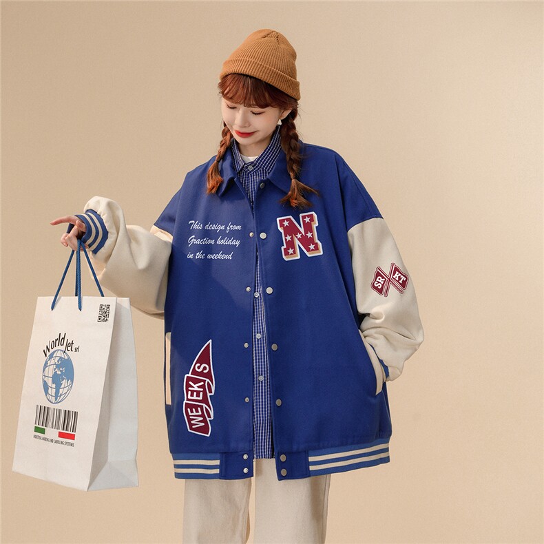 中性风23春季潮流拼接翻领字母印花棒球服夹克外套G601P85控98,男装夹克,A247A
