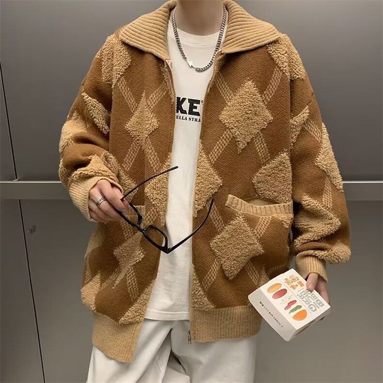 开衫毛衣男秋冬日系复古高街潮牌针织衫宽松线衣外套MY05632-P65,男装针织衫/毛衣,星座308B-1