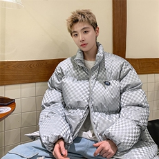 格子亮面百搭棉衣港风冬季宽松男棉服男外套MY261-P105限148，男装棉衣，电商B370