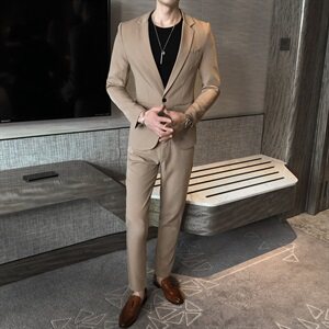 纯色小西服套装长袖西装西裤两件套无头风 A328-20335-P165,男装西服套装,星座406