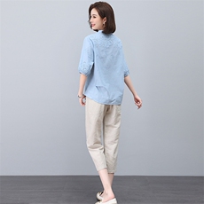 2023夏季新款简约时尚休闲舒适纯色刺绣两件套，女装套装/套裙，独衣靓