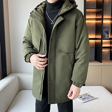 团购连帽中长款修身潮牌工装户外冲锋衣羽绒服外套男女款团体服，男装羽绒服，星座301D-5(原星座1415）