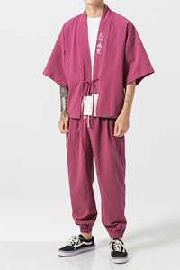 夏季 大码风棉麻道袍汉服两件套男女短袖防晒套装潮 TZ05图片