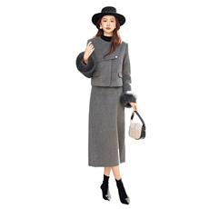 现货2026年冬季新款女时尚潮流气质90绒真狐狸毛修身半身裙套装裙，女装套装/套裙，奋斗女王