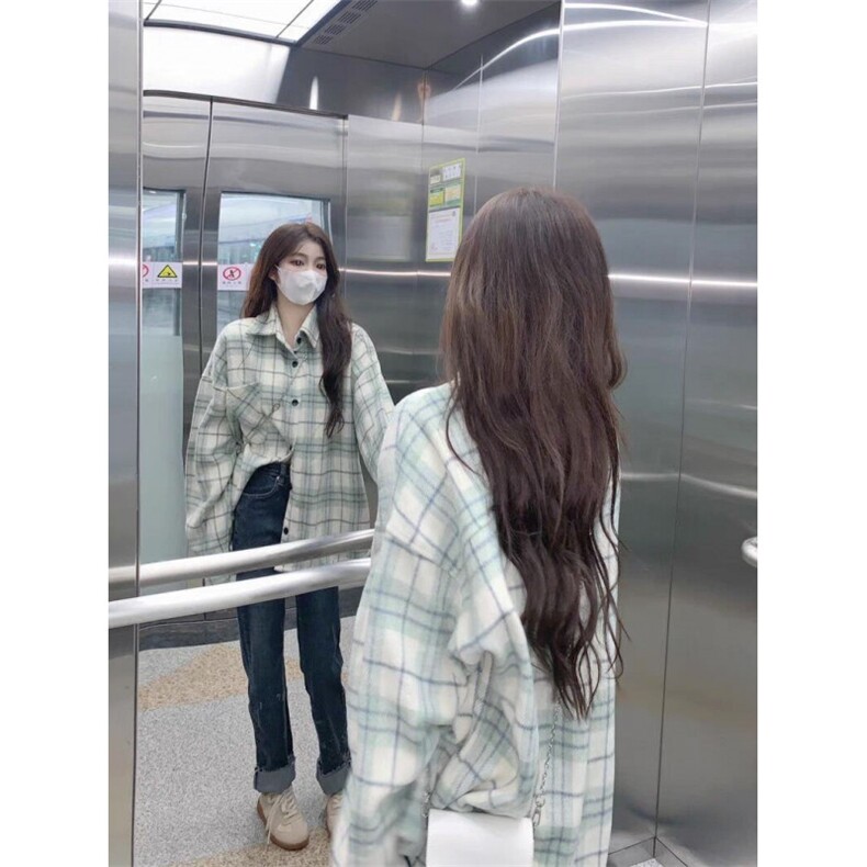 TC529-P45格子衬衫女薄款日系新款宽松休闲百搭小众长袖衬衣,女装衬衫,星座617A-2