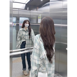 TC529-P45格子衬衫女薄款日系新款宽松休闲百搭小众长袖衬衣图片