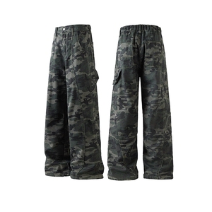 白底平铺立体迷彩裤子男直筒牛仔工装裤美式伐木裤阔腿裤KZ029P60图片