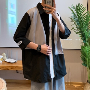 七分袖衬衫设计感小众日系港风宽松拼接夏季外套ins潮 W1034-P34图片