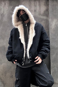 自家图2026冬季棉服座山雕男装痞帅毛领连帽棉衣外套S366P148图片