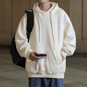 连帽卫衣男2024春秋季宽松纯色男士上衣运动秋冬套头衫潮图片