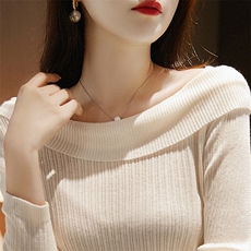 羊毛+莱赛尔天丝+醋酸精纺一字领翻领针织衫，女装针织衫/毛衣，唯若美羊绒